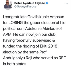 Ex Governor Fayose congratulates Gov Amosun
