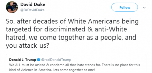 Former KKK leader David Duke strikes out at Trump for condemning a white nationalist rally: 'It was White Americans who put you in the presidency'
