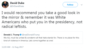 Former KKK leader David Duke strikes out at Trump for condemning a white nationalist rally: 'It was White Americans who put you in the presidency'