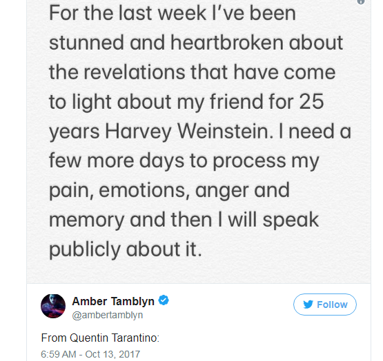 Quentin Tarantino ‘heartbroken’ by Harvey Weinstein scandal