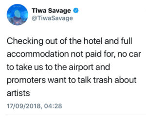 Tiwa Savage on twitter rant, blasts Kenya show promoters