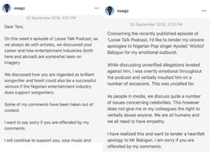 Music Critic, Osagie Alonge apologises over his “loose talk” on Wizkid & Teni