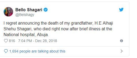 Breaking: Shehu Shagari, Nigeria's first executive president is dead