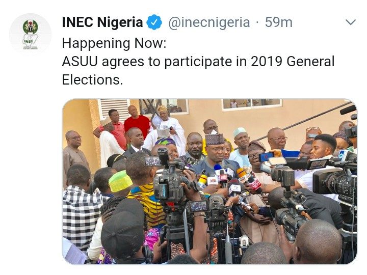  JUST IN: ASUU agrees to participate in 2019 General Elections – INEC