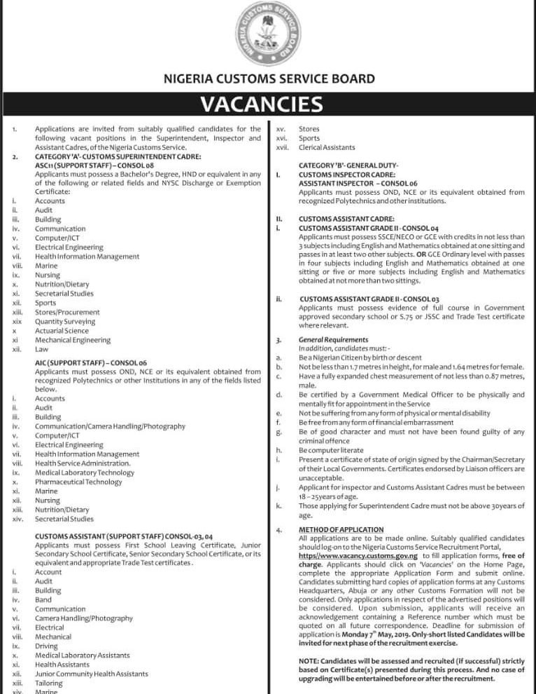 Customs Begin Recruitment of 3,200 Officers