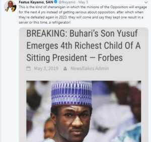 Keyamu Refutes Reports on Buhari’s Son, Yusuf, Being 4th Richest President Son