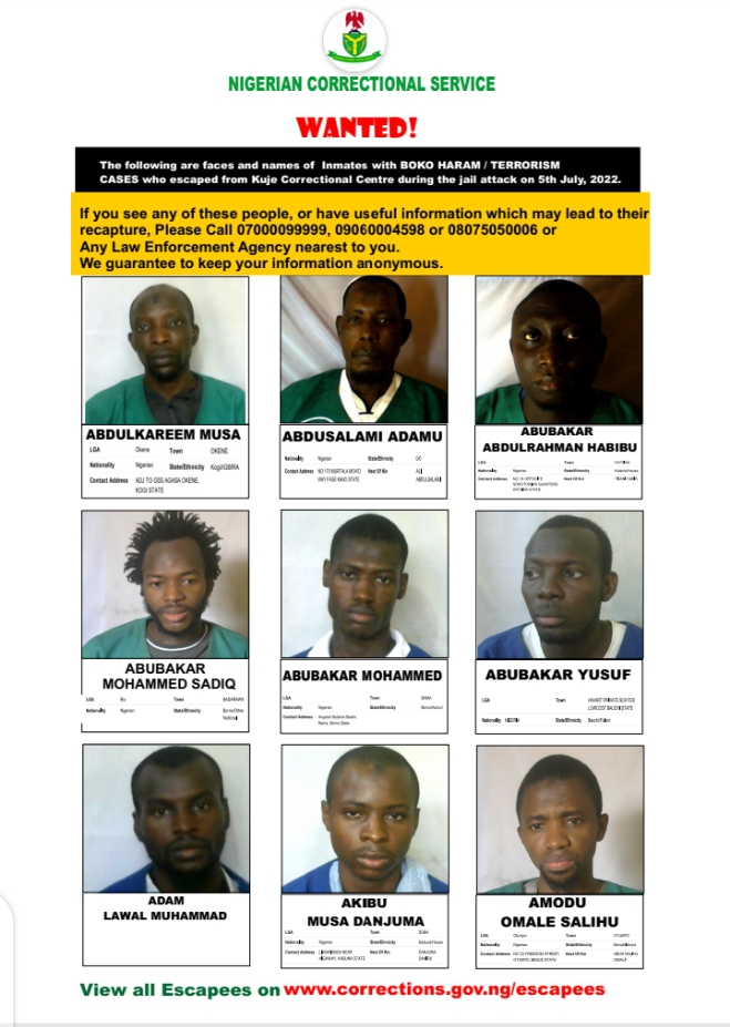 Kuje Jail Attack: FG Declares 33 Boko Haram Terrorists Wanted, Releases Pictures