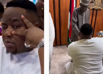 ‘My Desire For You Is More Than I Can Explain’ – Cubana Chief Priest Kneels As He Meets Tinubu
